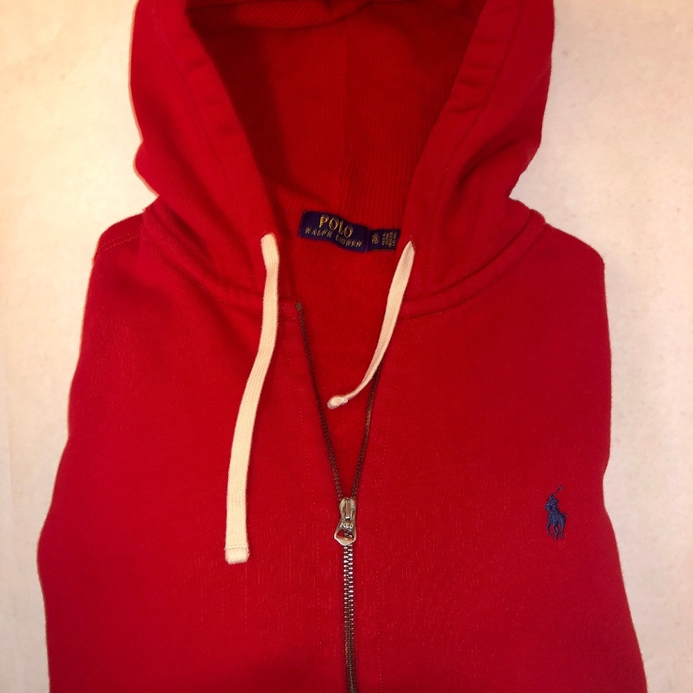 Ralph Lauren Men's Red Double Knit Full Zip Hoodie